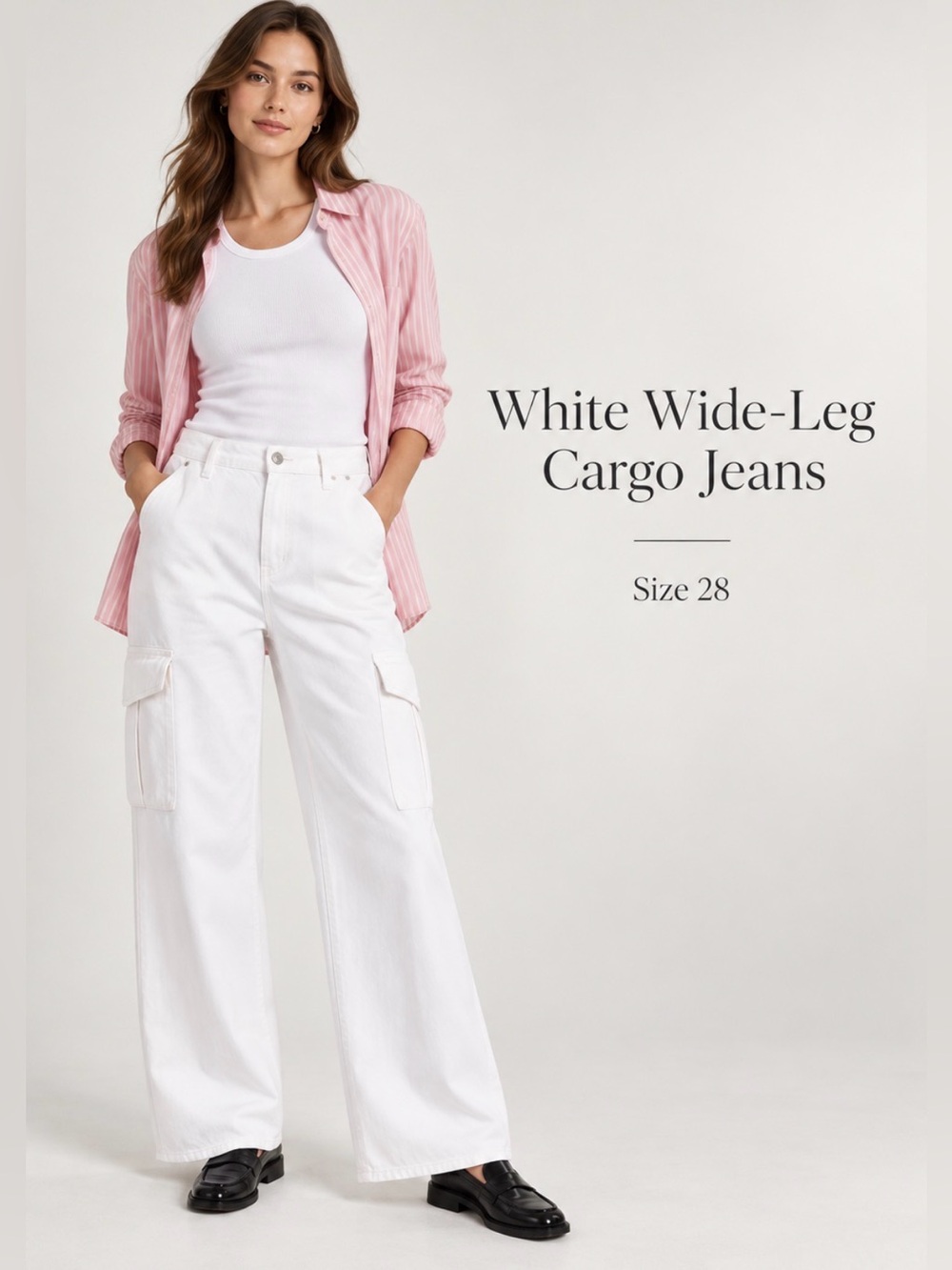 AGOLDE Los Angeles White Wide-Leg Cargo Jeans — Size 28